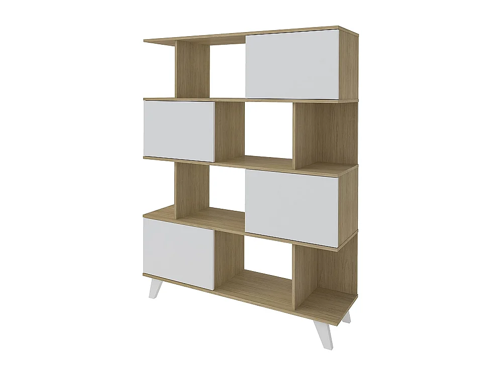 Estantería librería - MDF MDF Roble y blanco texturizado, 120x35x155 cm - QUIATUR