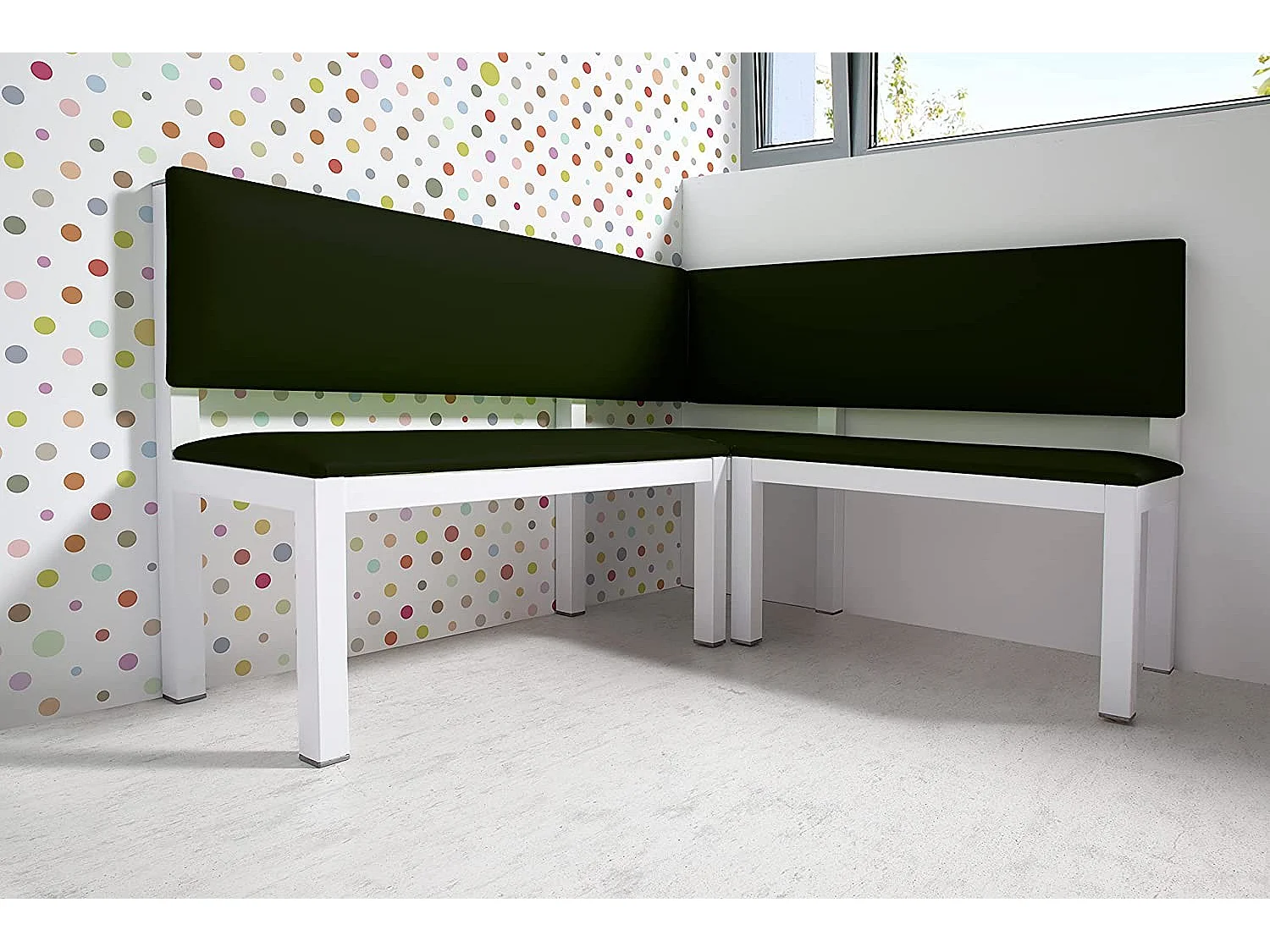 Rinconera de cocina - Metal blanco y Polipiel Negra,  145x125x88 cm - ALFA