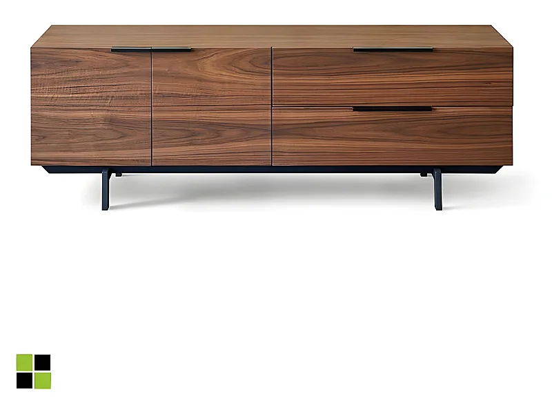 Mueble TV - MDF y chapa natural de Nogal, 160x42x55 cm - MARTIN