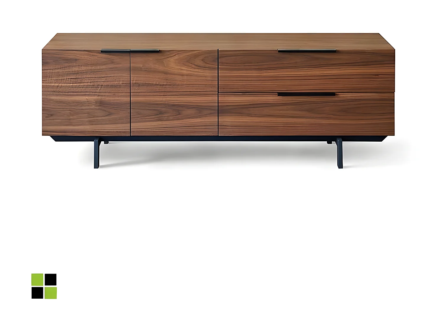 Mueble TV - MDF y chapa natural de Nogal, 160x42x55 cm - MARTIN