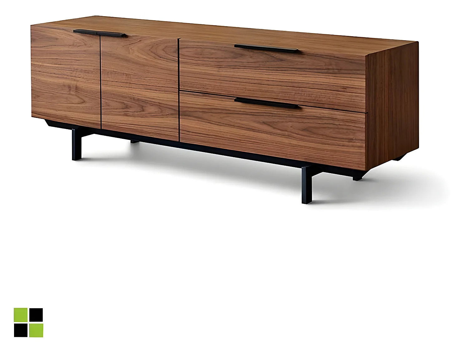 Mueble TV - MDF y chapa natural de Nogal, 160x42x55 cm - MARTIN