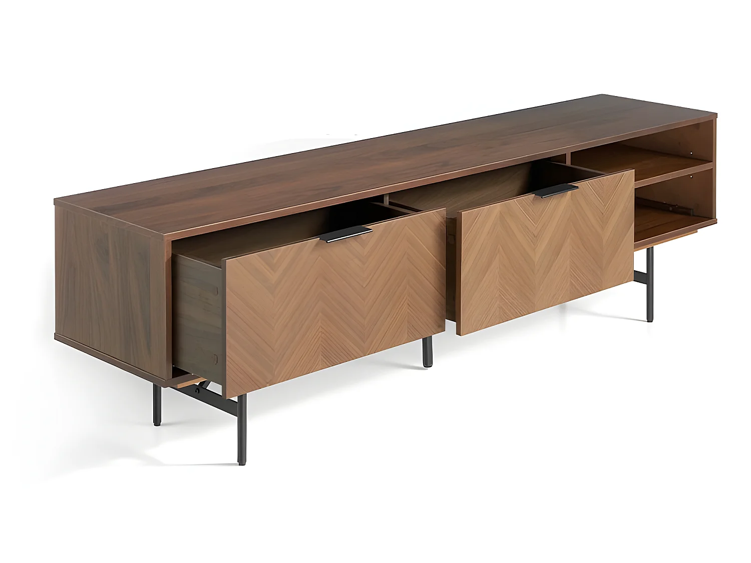 Mueble TV - MDF y chapa natural de Nogal, 180x40x50 cm - SAMARA