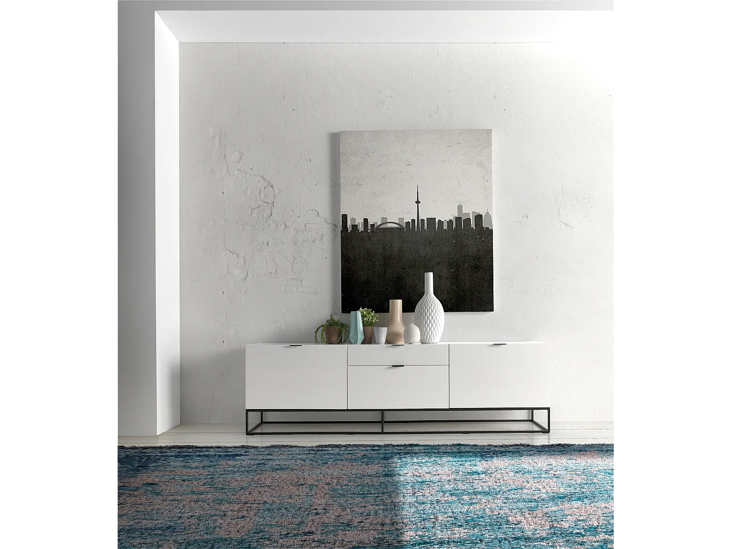 Mueble TV - MDF Blanco, 180x45x53 cm - MASCATE