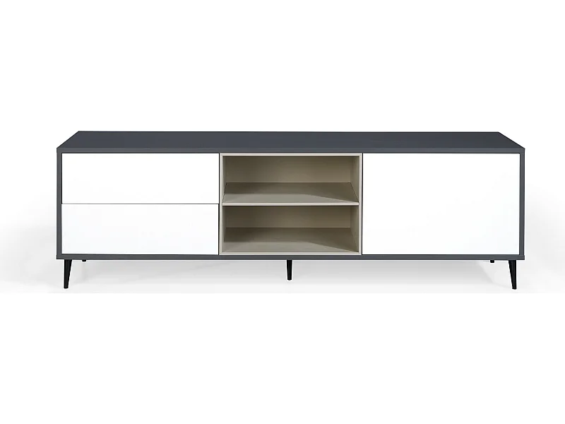 Mueble TV - MDF Gris antracita y blanco, 180x42x55cm - LEA