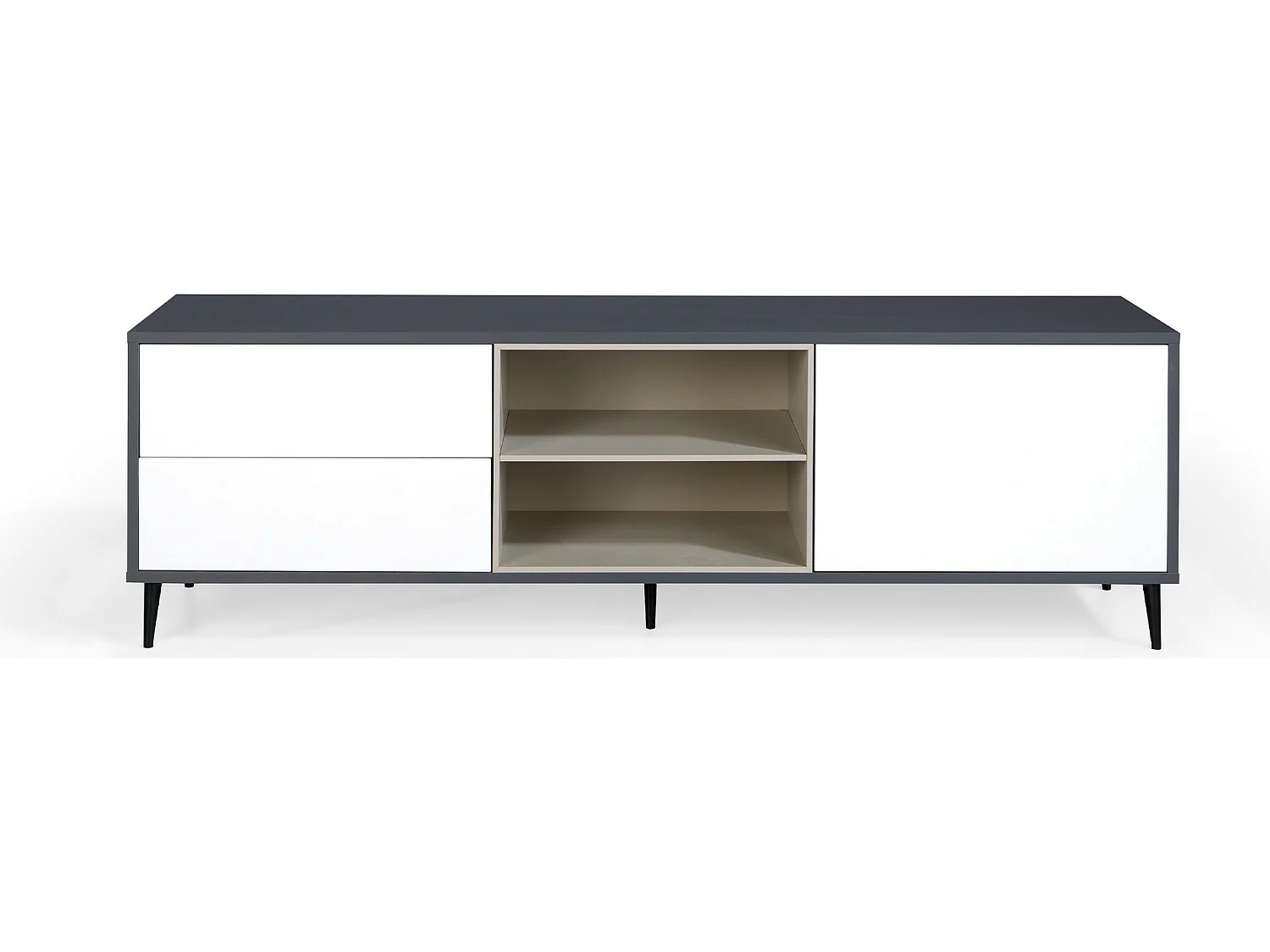 Mueble TV - MDF Gris antracita y blanco, 180x42x55cm - LEA