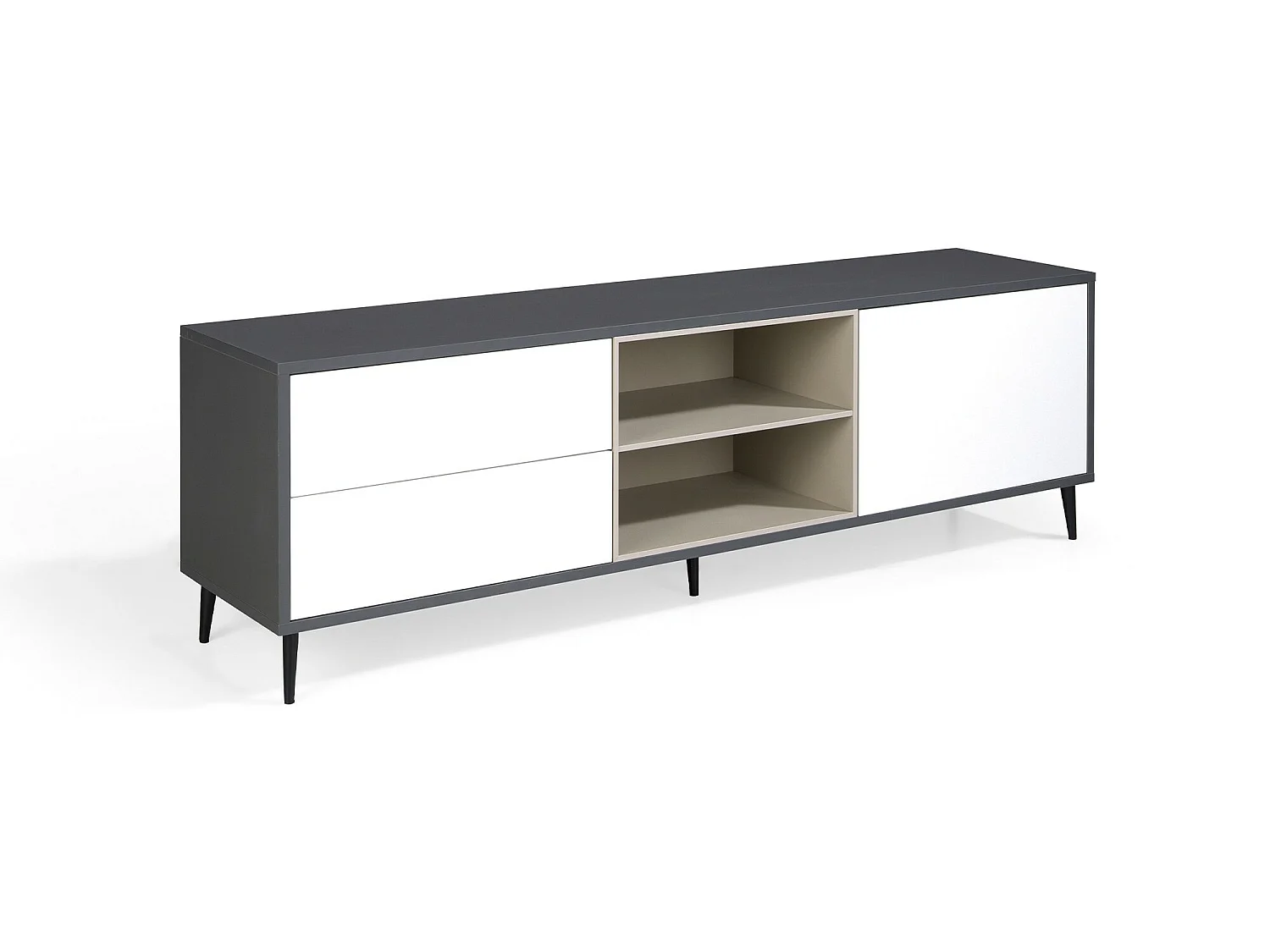 Mueble TV - MDF Gris antracita y blanco, 180x42x55cm - LEA