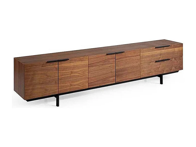 Mueble TV - MDF y chapa natural de MDF y chapa natural de nogal, 220x42x55 cm - RESEC