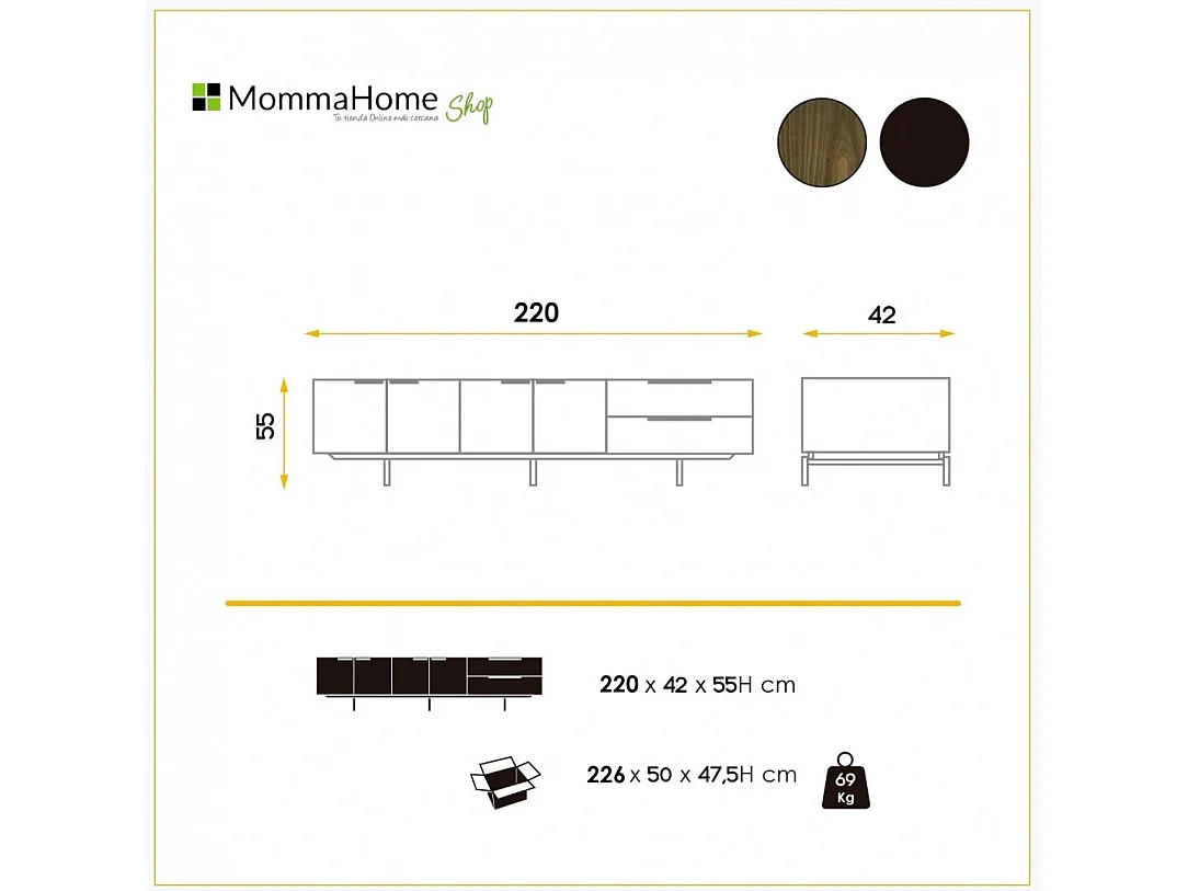 Mueble TV - MDF y chapa natural de MDF y chapa natural de nogal, 220x42x55 cm - RESEC
