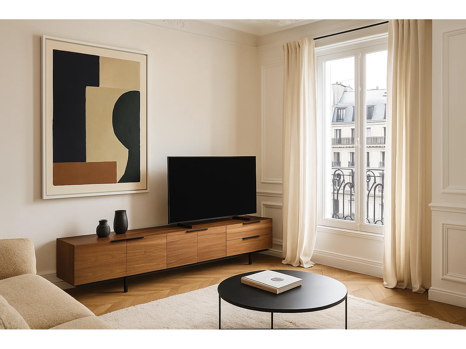 Mueble TV - MDF y chapa natural de MDF y chapa natural de nogal, 220x42x55 cm - RESEC