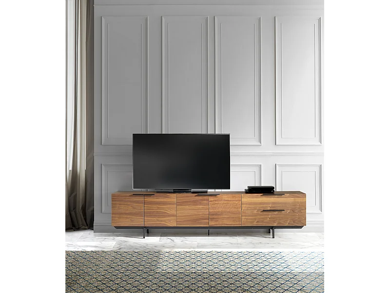 Mueble TV - MDF y chapa natural de MDF y chapa natural de nogal, 220x42x55 cm - RESEC