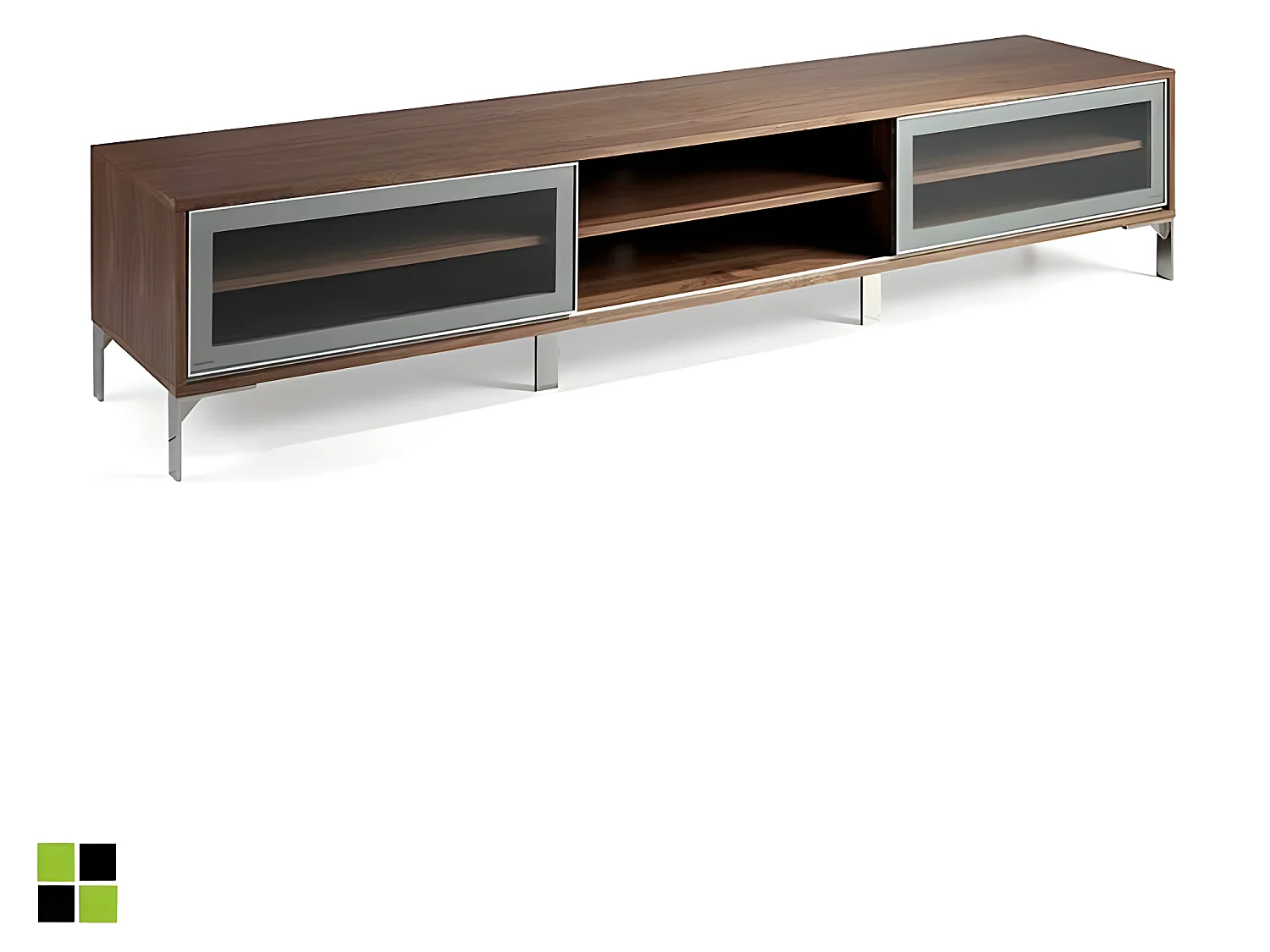 Mueble TV - MDF y chapa natural de Nogal, 240x55x50 cm - ARGELIA