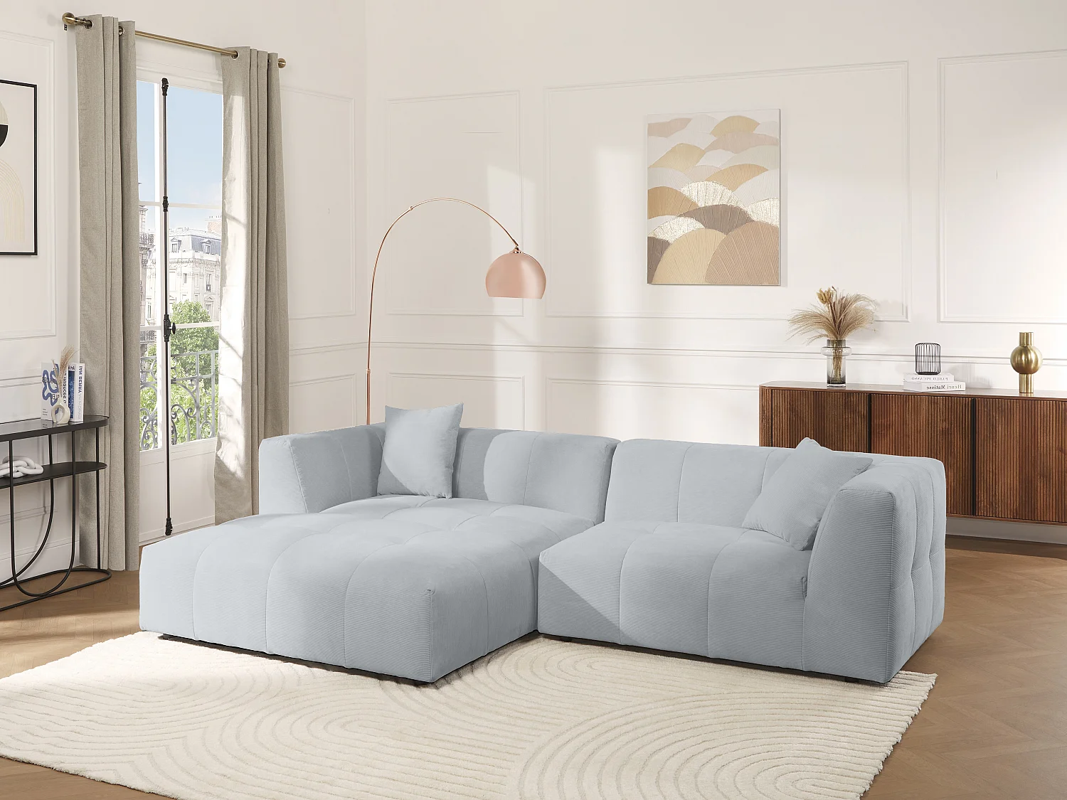 Ecksofa - Ecke links - Cord - Hellgrau - NAEMIA von Maison Céphy