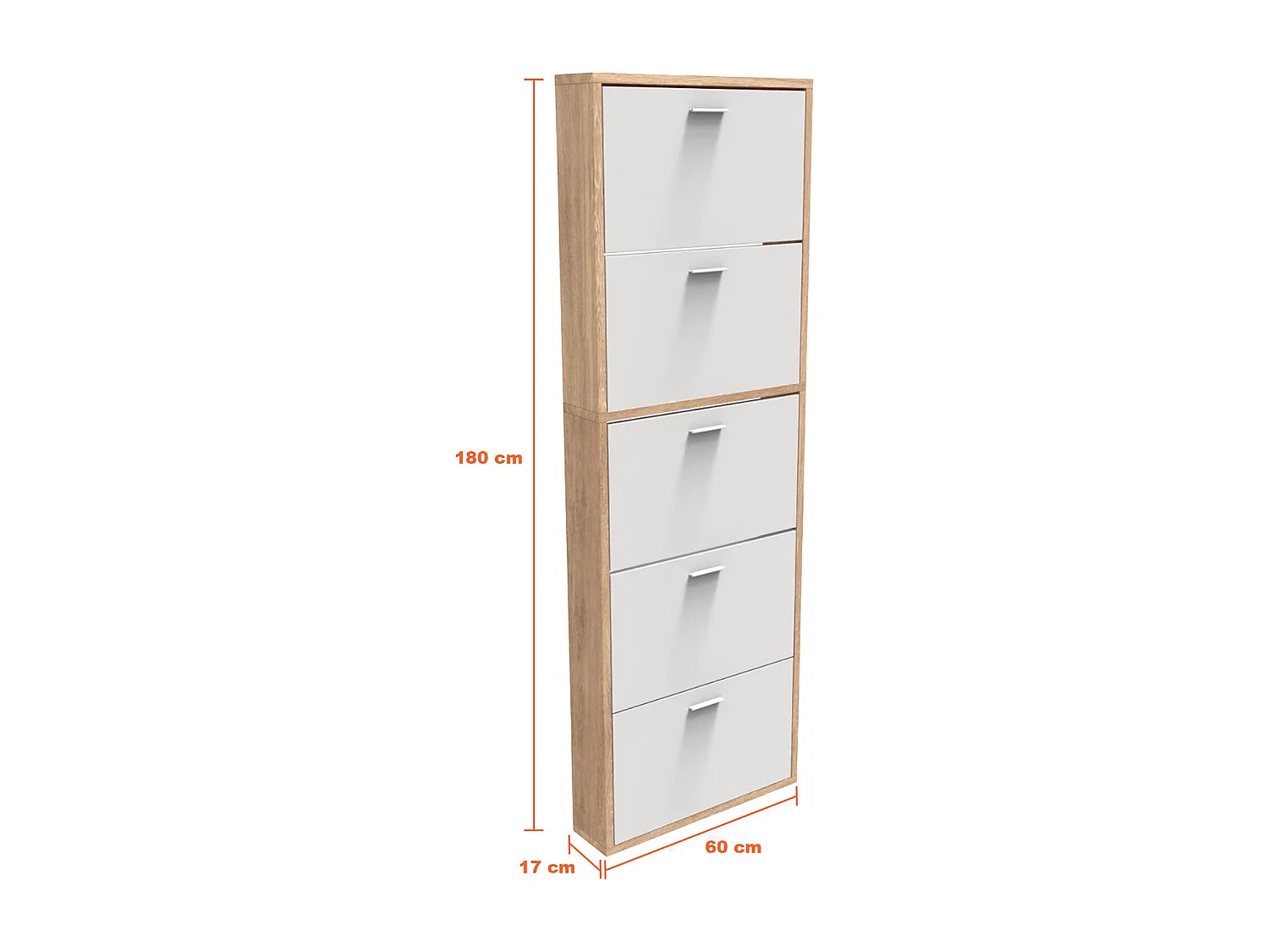 CASABEL Meuble Rangement Chaussure 15 Paires - Pour Entree Couloir - 60x17x180 cm - Blanc Bois Clair