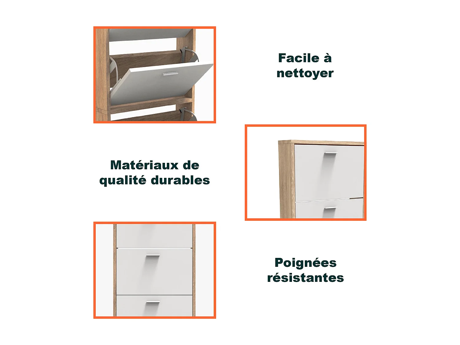 CASABEL Meuble Rangement Chaussure 15 Paires - Pour Entree Couloir - 60x17x180 cm - Blanc Bois Clair