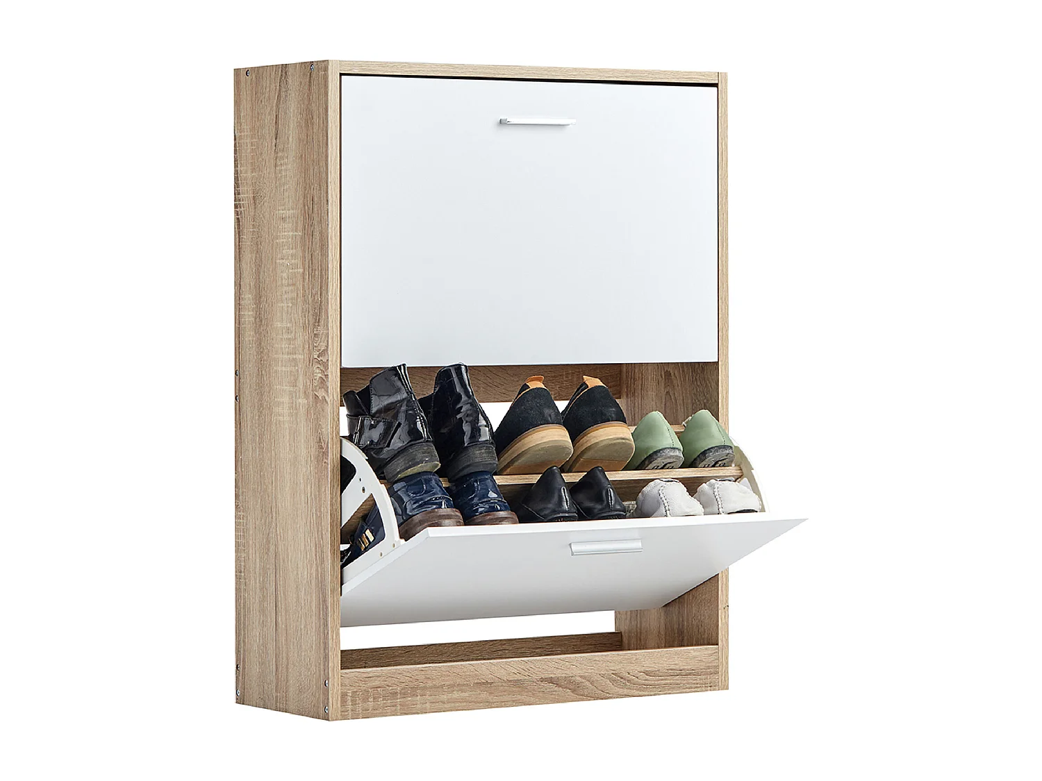 CASABEL Meuble Rangement Chaussure 12 Paires - Pour Entree Couloir - 60x24x80 cm - Blanc Bois Clair