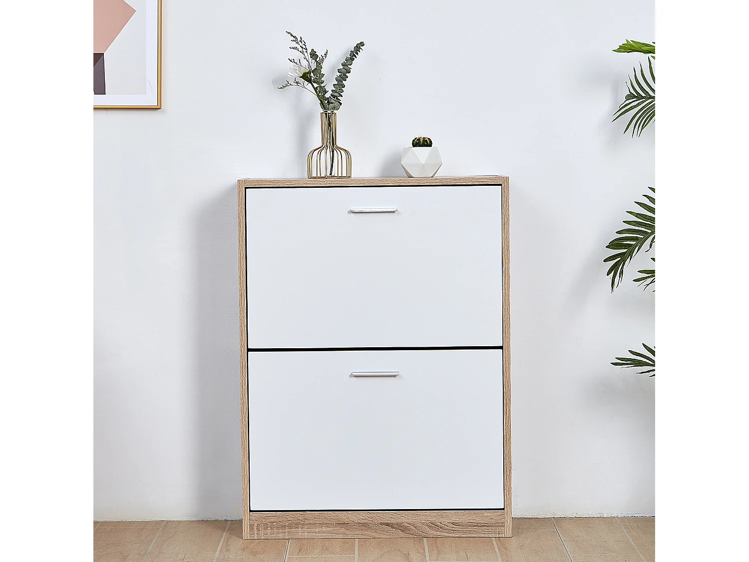 CASABEL Meuble Rangement Chaussure 12 Paires - Pour Entree Couloir - 60x24x80 cm - Blanc Bois Clair