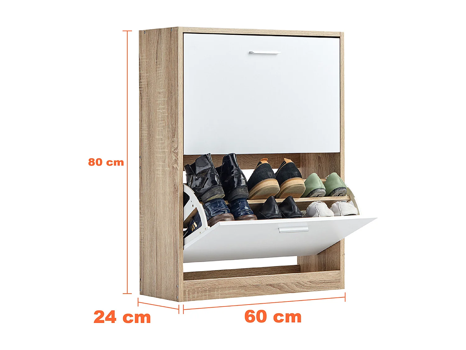 CASABEL Meuble Rangement Chaussure 12 Paires - Pour Entree Couloir - 60x24x80 cm - Blanc Bois Clair