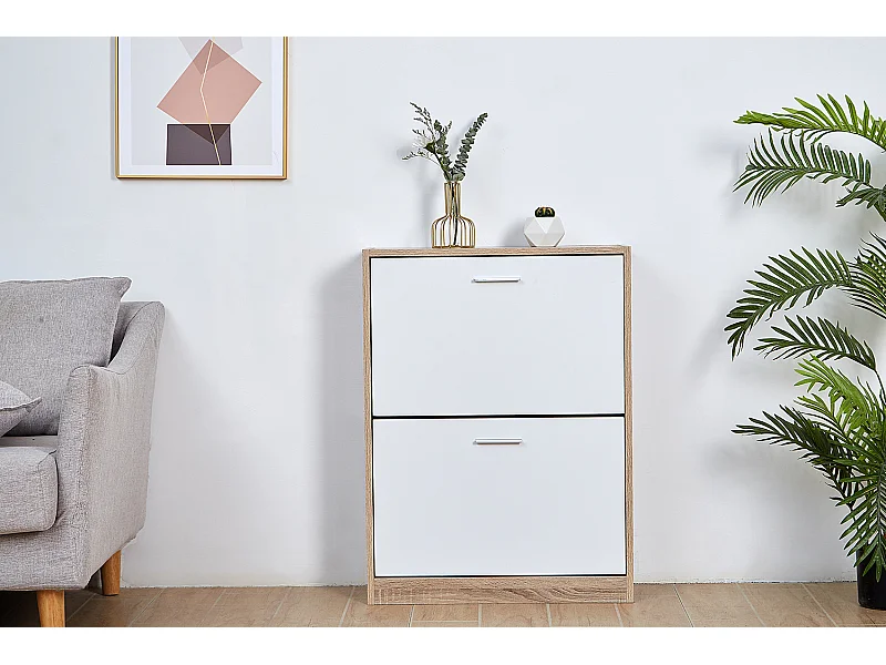 CASABEL Meuble Rangement Chaussure 12 Paires - Pour Entree Couloir - 60x24x80 cm - Blanc Bois Clair