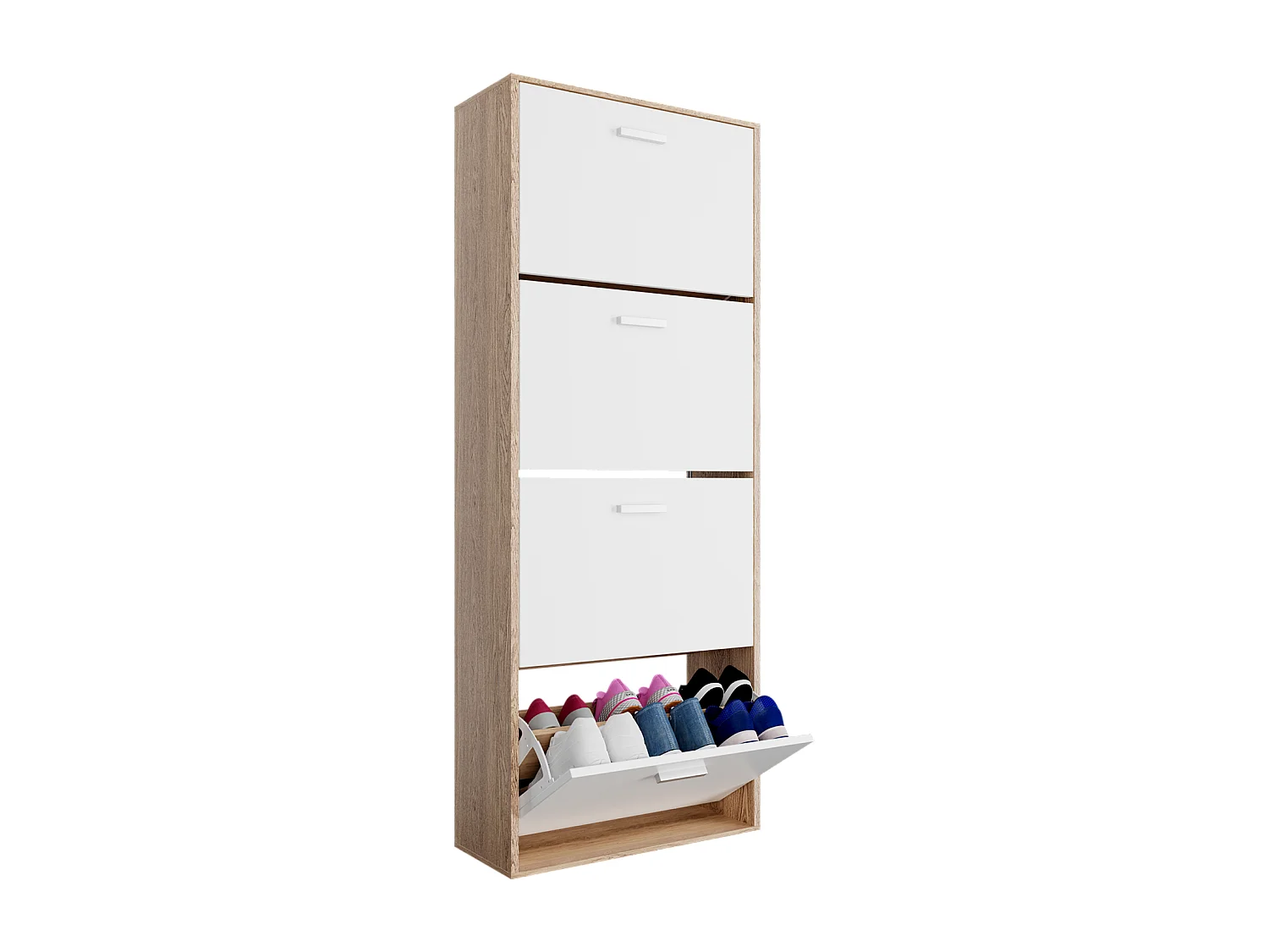 CASABEL Meuble Rangement Chaussure 24 Paires - Pour Entree Couloir - 60x24x150 cm - Blanc Bois Clair