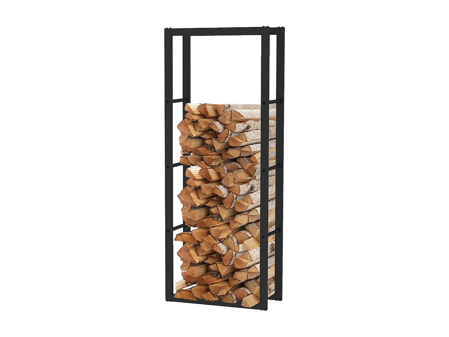 Leñero de Interior Kekai Rack IV 60x25x150 cm Almacenaje de Madera con Estructura de Acero Galvanizado, Color Negro