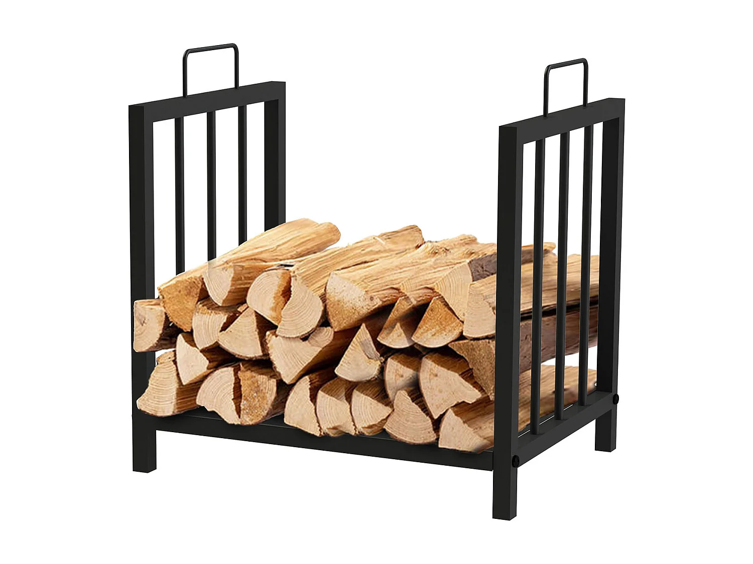 Portalegna da Interni Kekai Handle 43x33x45 cm Struttura in Acciaio Zincato con Maniglie e Supporto Inferiore, Colore Nero