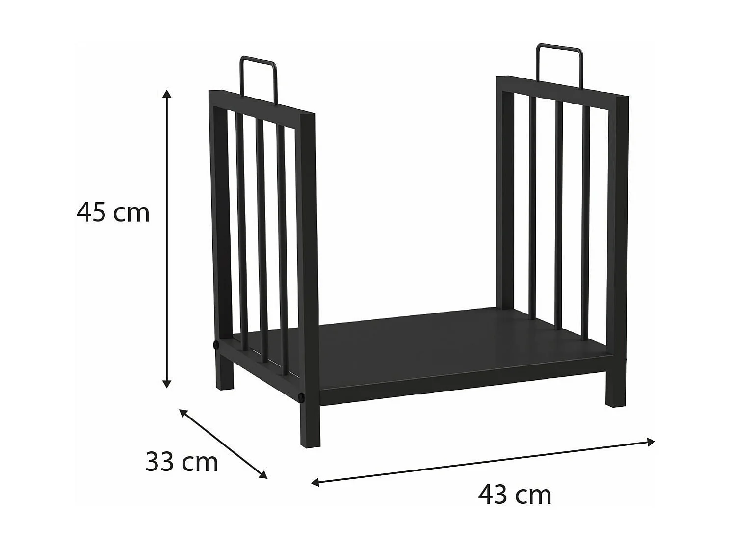 Portalegna da Interni Kekai Handle 43x33x45 cm Struttura in Acciaio Zincato con Maniglie e Supporto Inferiore, Colore Nero