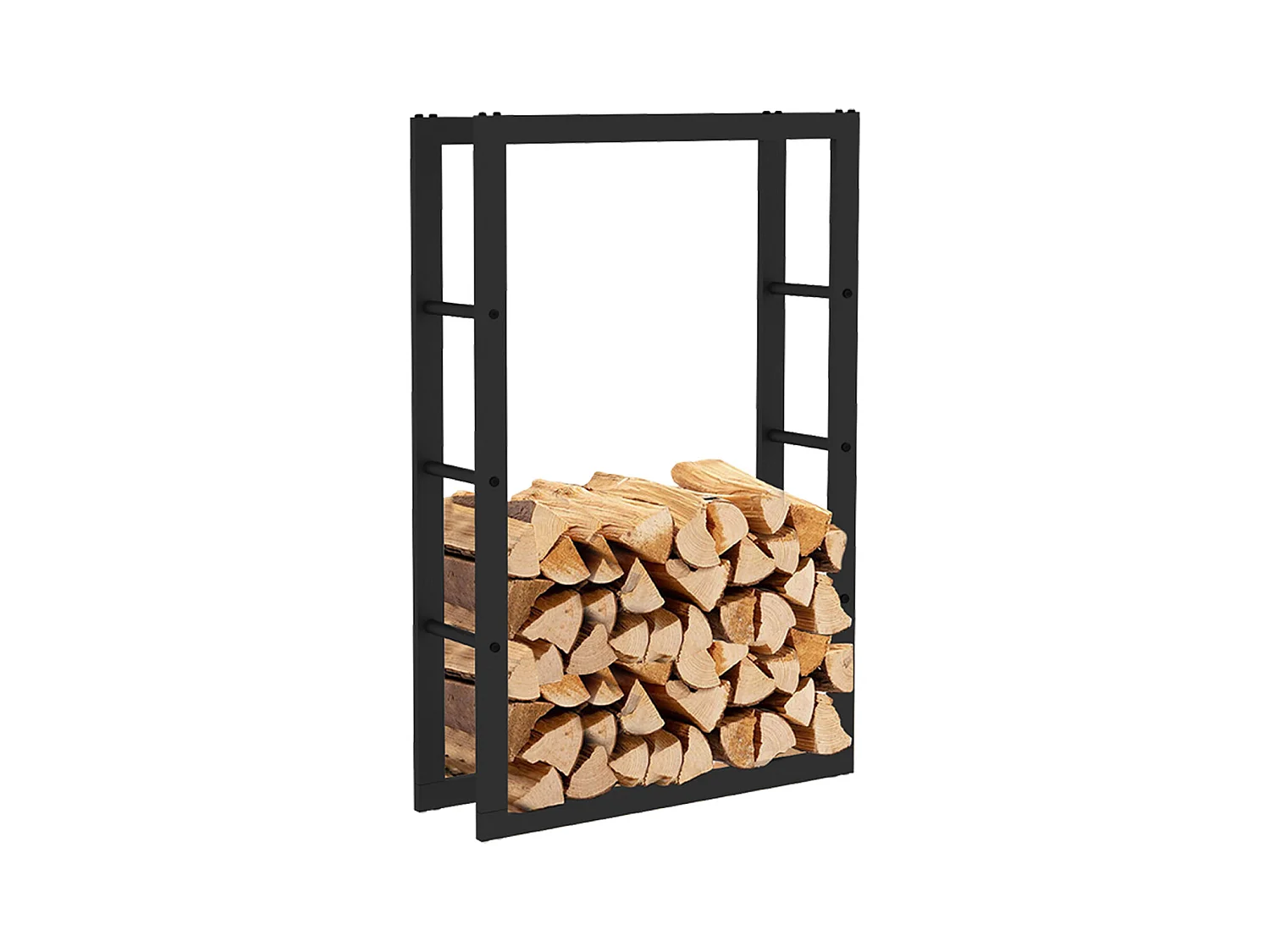 Leñero de Interior Kekai Rack III 60x25x100 cm Almacenaje de Madera con Estructura de Acero Galvanizado, Color Negro