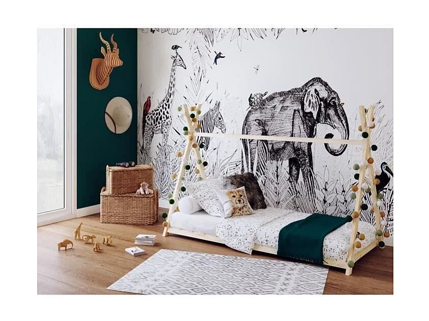 Lit cabane tipi SIOUX 90x190 cm + 1 sommier / Naturel