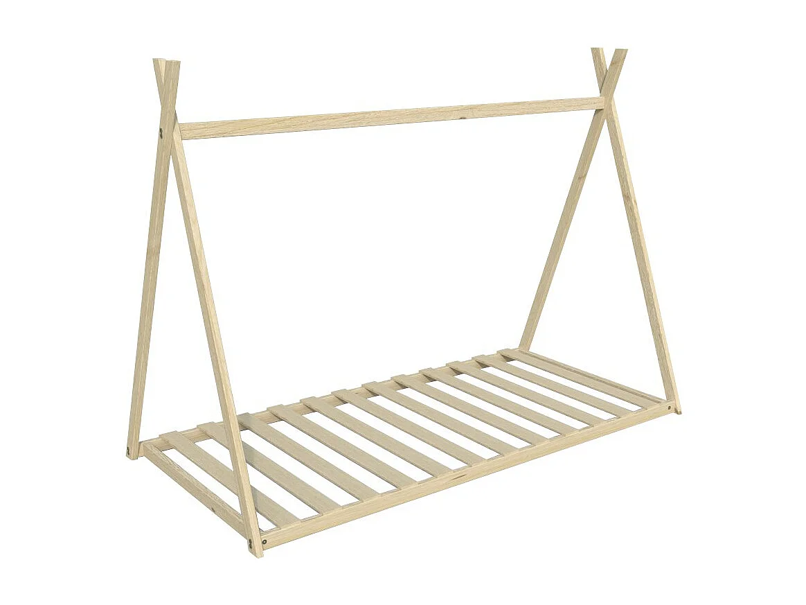 Lit cabane tipi SIOUX 90x190 cm + 1 sommier / Naturel