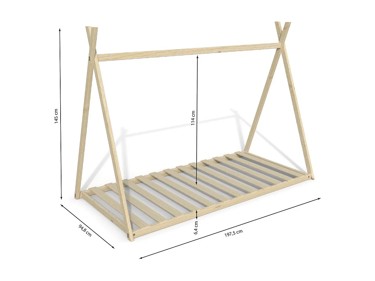Lit cabane tipi SIOUX 90x190 cm + 1 sommier / Naturel