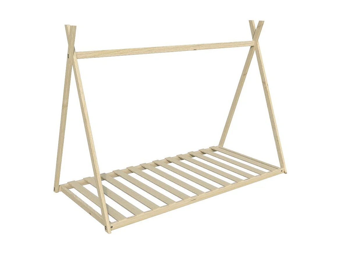 Lit cabane tipi SIOUX 90x190 cm + 1 sommier / Naturel