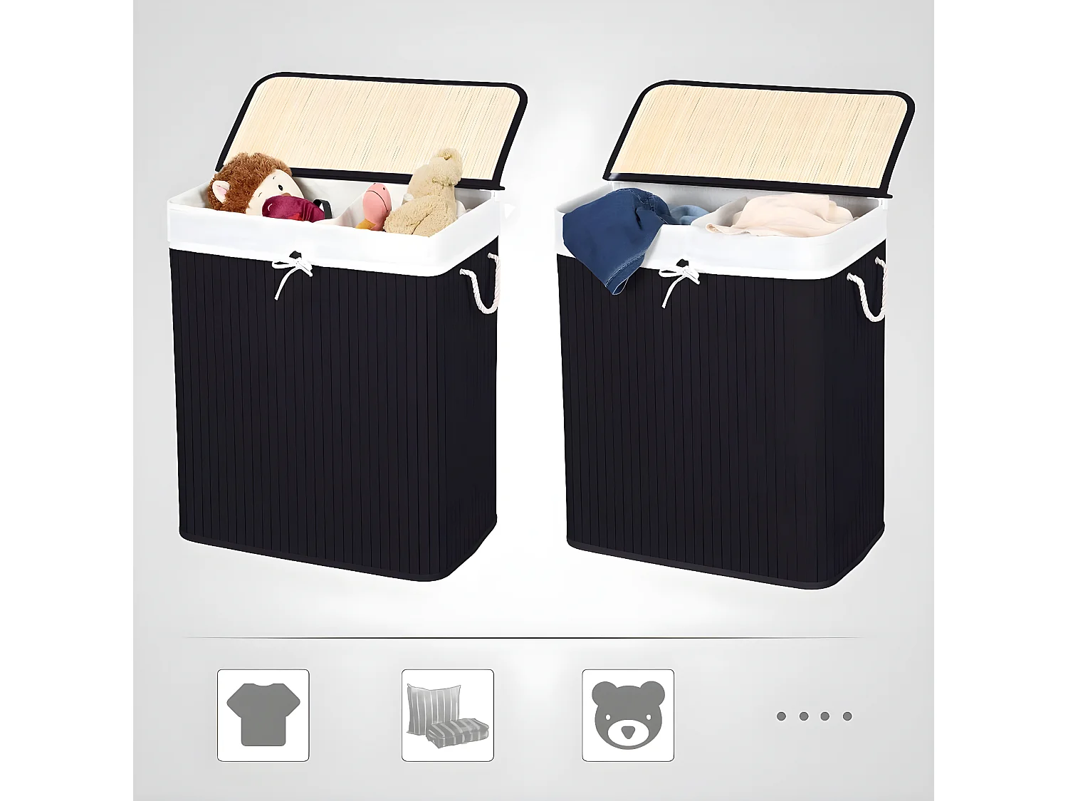 Panier à linge 2 compartiment en bambou - L51,5 cm