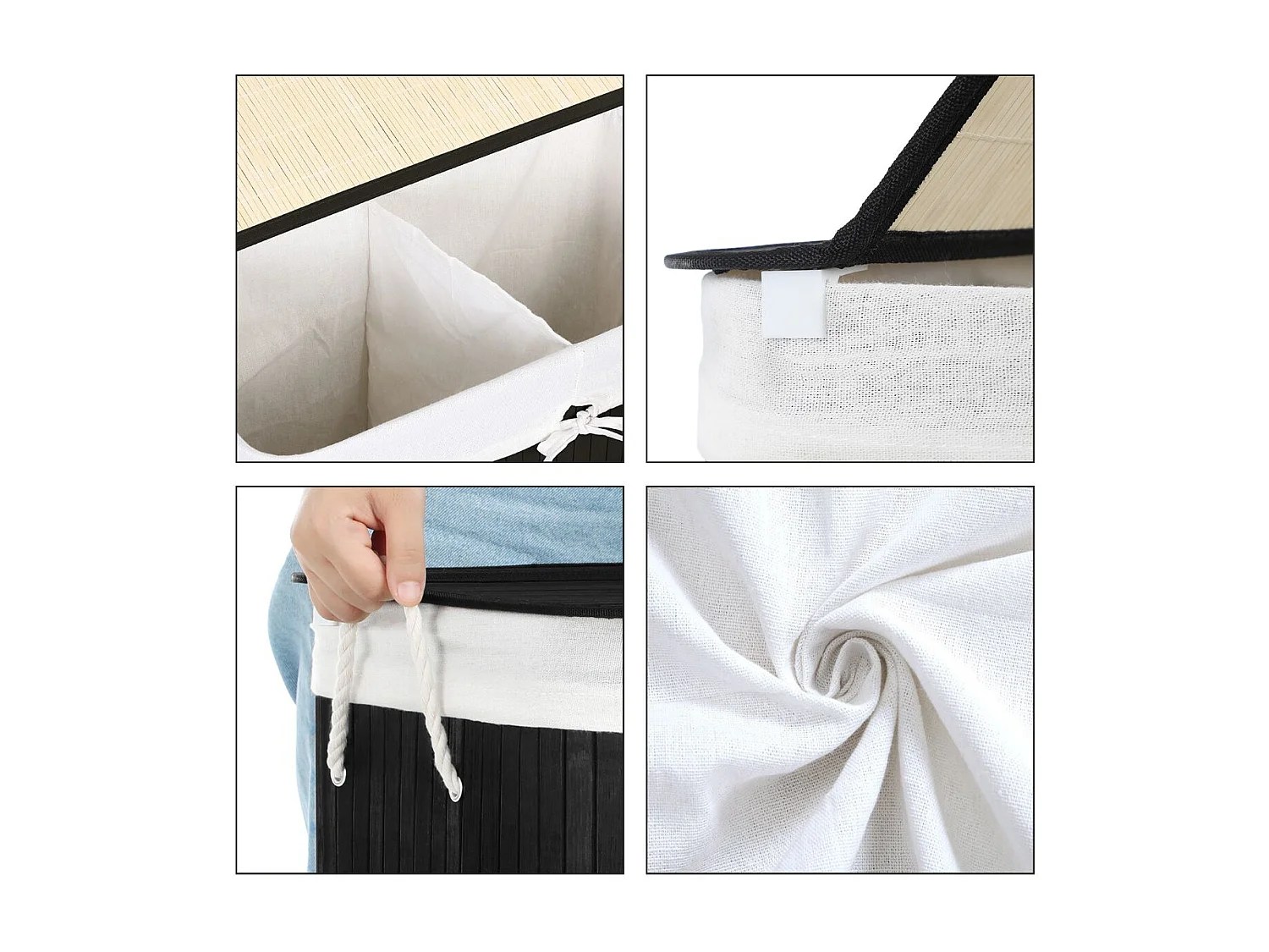 Panier à linge 2 compartiment en bambou - L51,5 cm