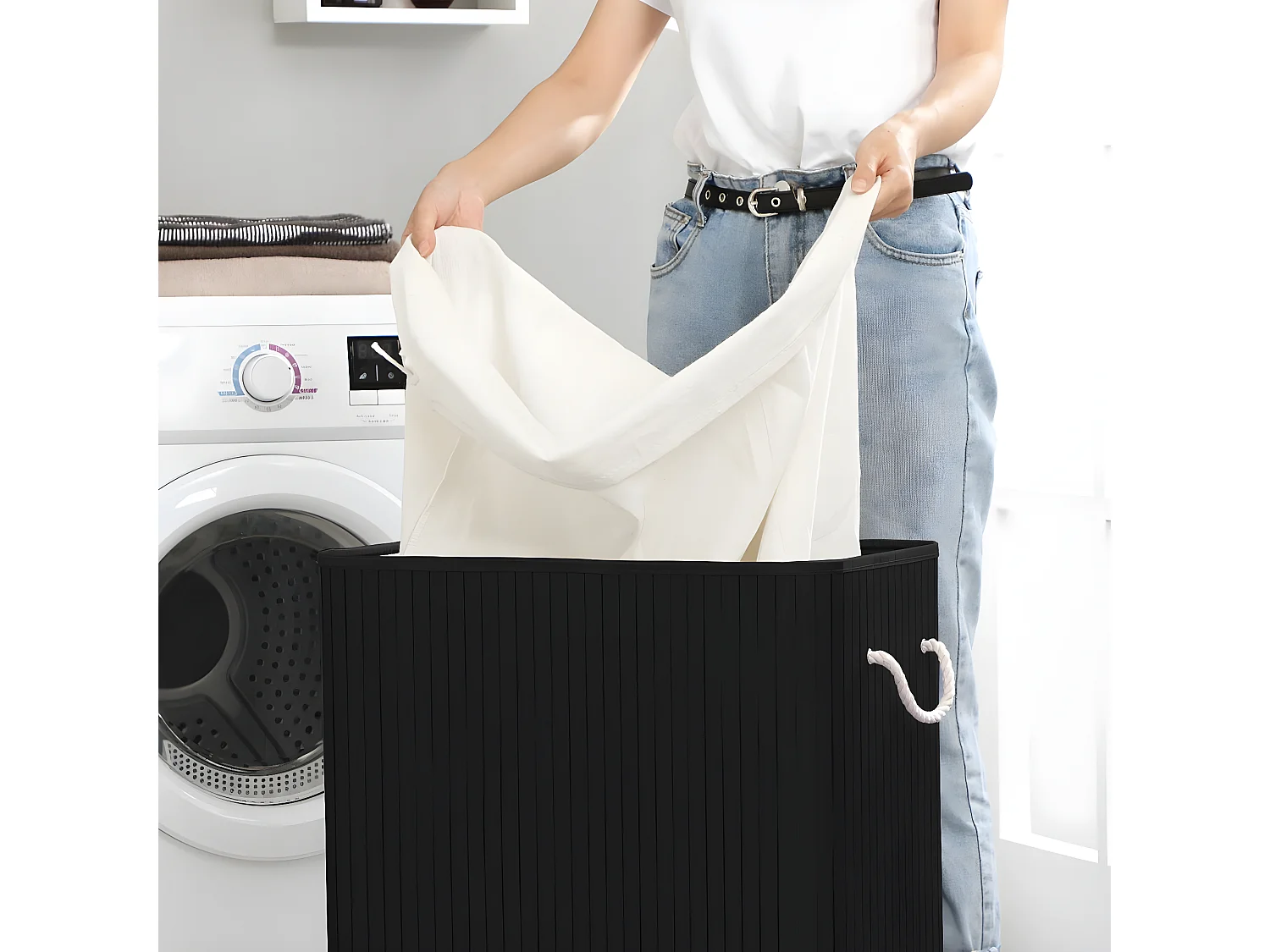 Panier à linge 2 compartiment en bambou - L51,5 cm