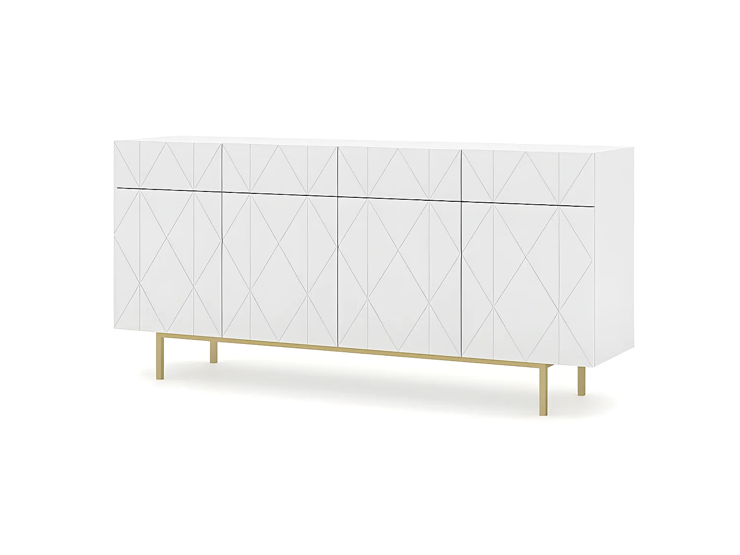 Commode de rangement 180x42x84cm Meuble universel sur pied doré KAYRA Blanc mat