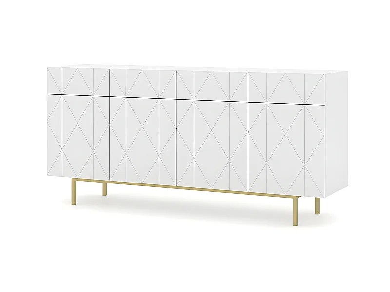 Commode de rangement 180x42x84cm Meuble universel sur pied doré KAYRA Blanc mat