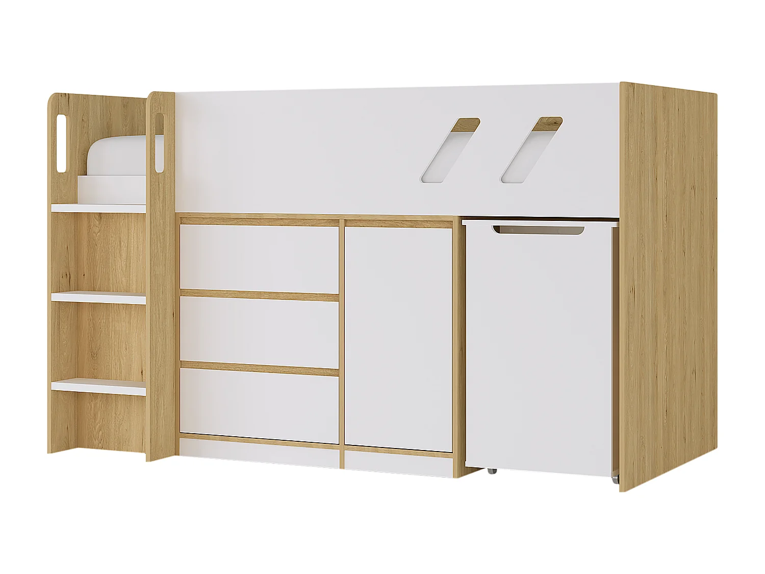 Letto combinato 90 x 190 cm con scrivania e scomparti Naturale e Bianco - SAGITI