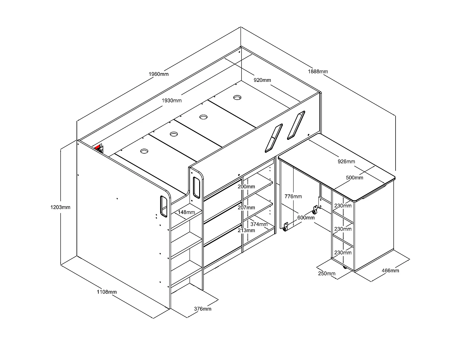 Lit combiné 90 x 190 cm avec bureau et rangements - Coloris : Naturel et blanc - SAGITI