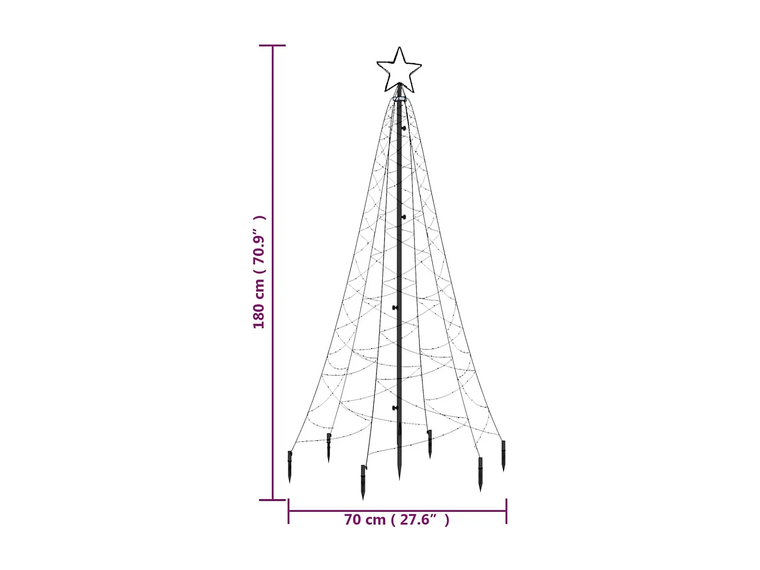 Albero di Natale con Puntale Bianco Freddo 200 LED 180 cm