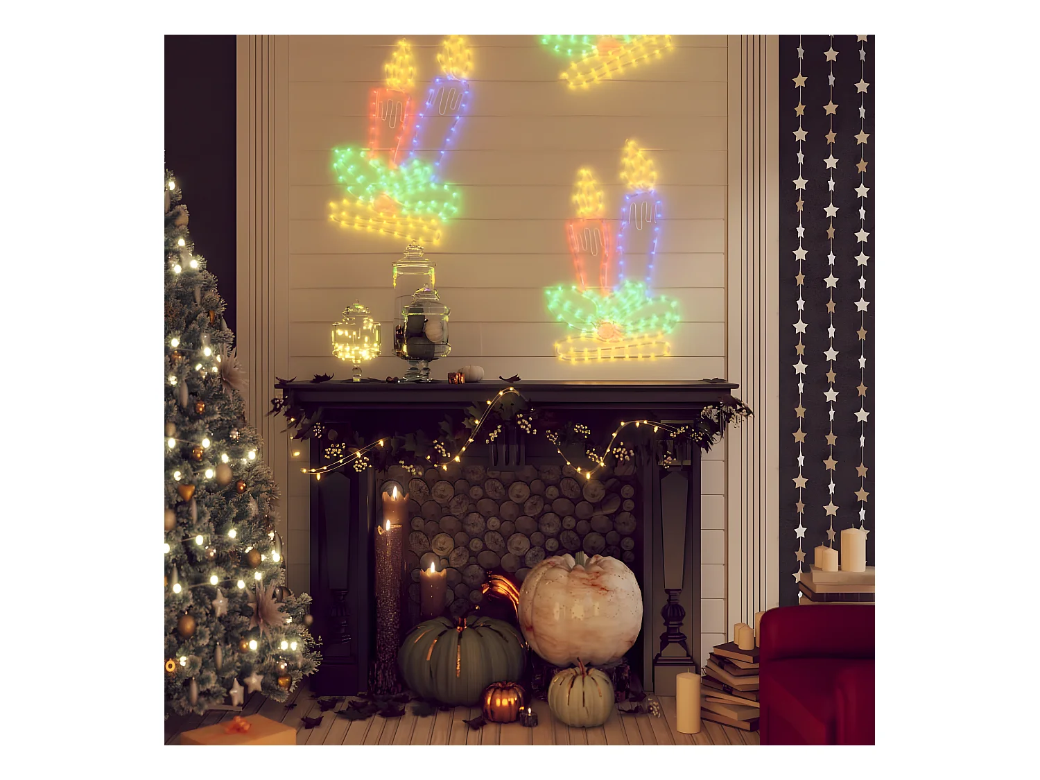 Figurine de bougies de Noël avec 144 LED 70x42 cm
