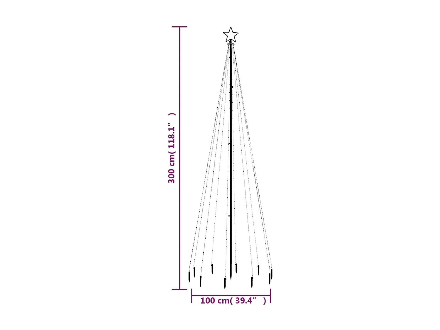 Sapin de Noël avec piquet Blanc chaud 310 LED 300 cm
