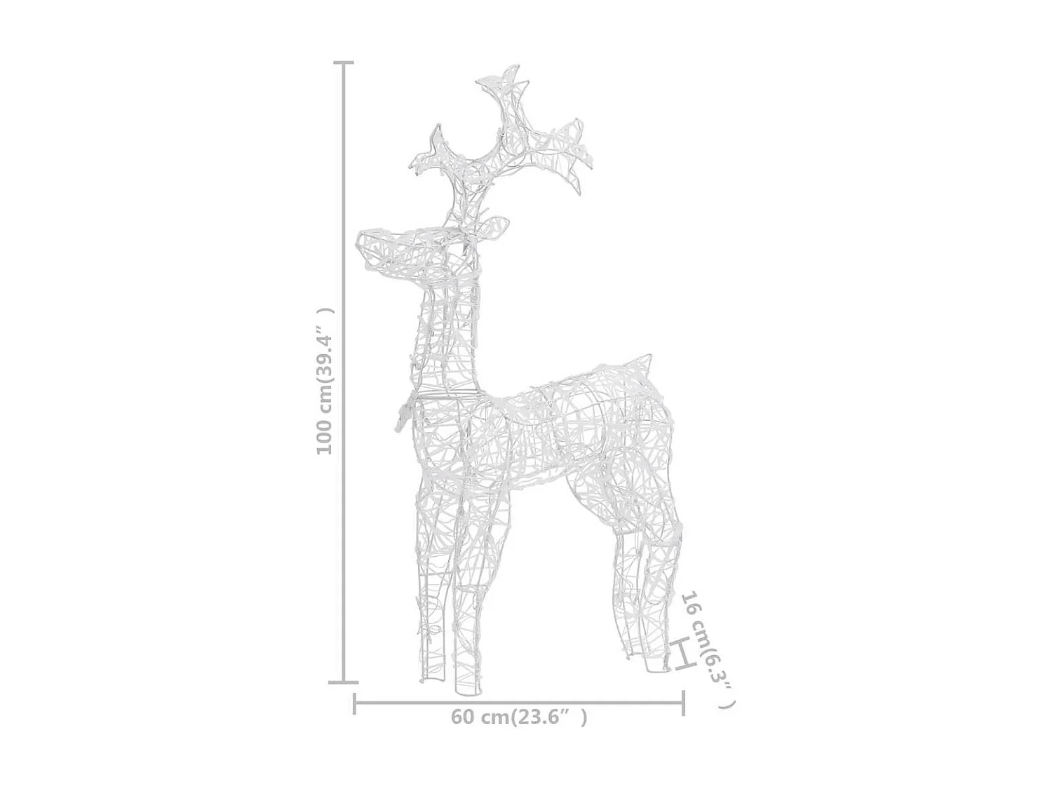 Rena decorativa de Natal 90 luzes LED acrílico 60x16x100 cm