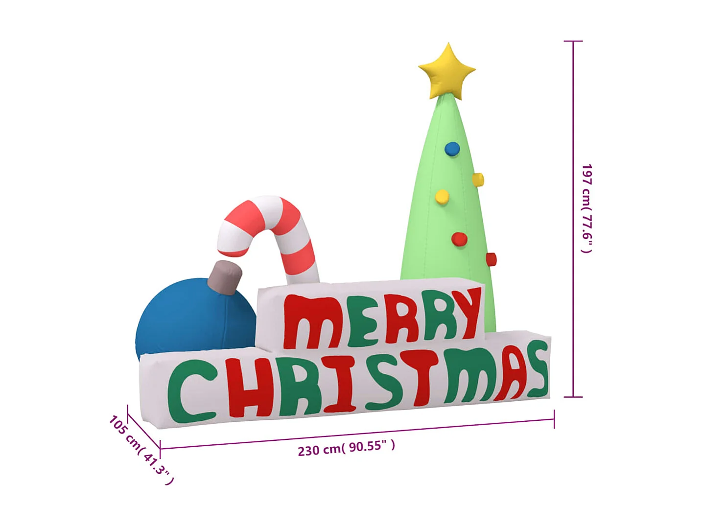 Aufblasbare Weihnachtsdekoration Merry Christmas mit LEDs 197cm