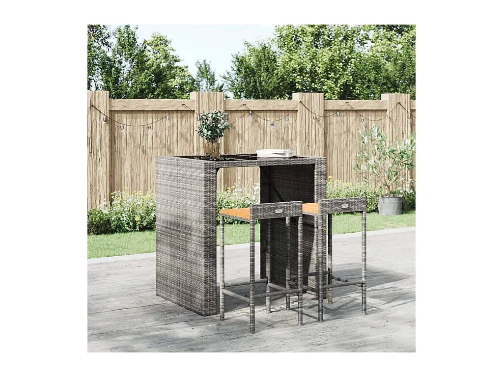 Barhocker 2 Stk. Grau Poly Rattan und Massivholz Akazie