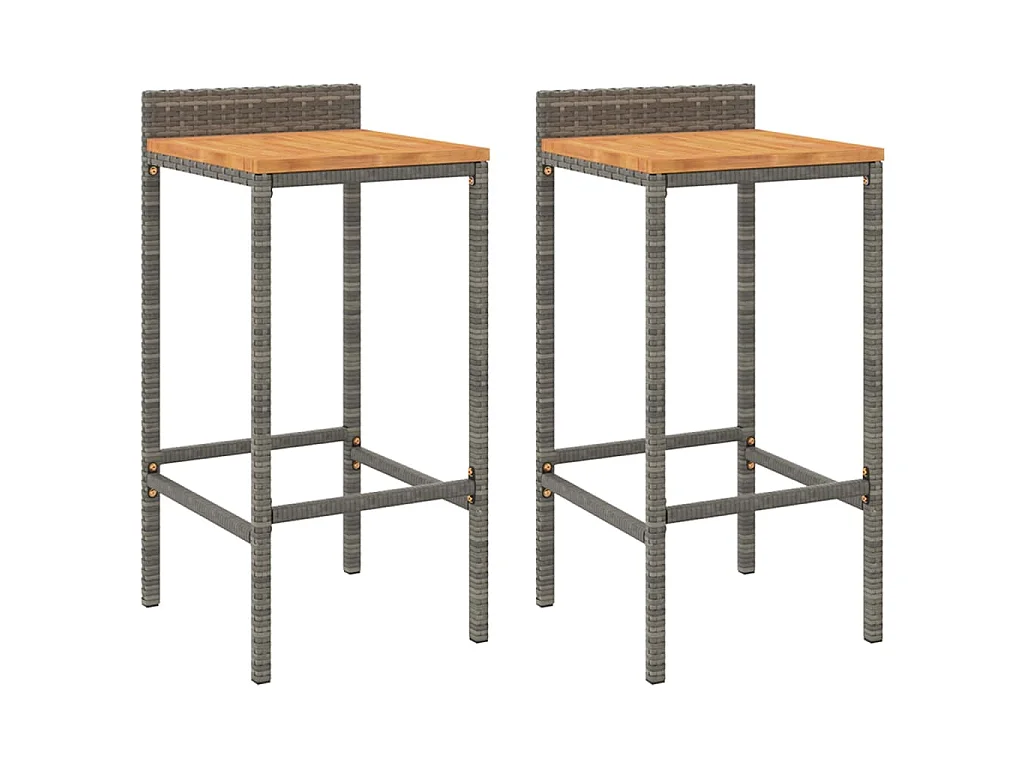Tabourets de bar lot de 2 gris résine tressée et bois d'acacia