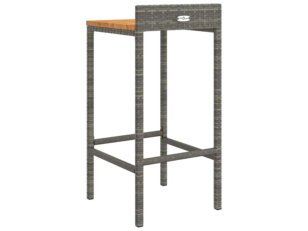 Tabourets de bar lot de 2 gris résine tressée et bois d'acacia