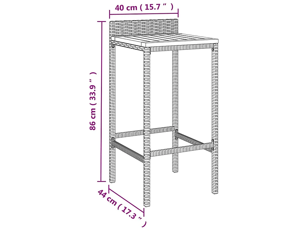 Tabourets de bar lot de 2 gris résine tressée et bois d'acacia