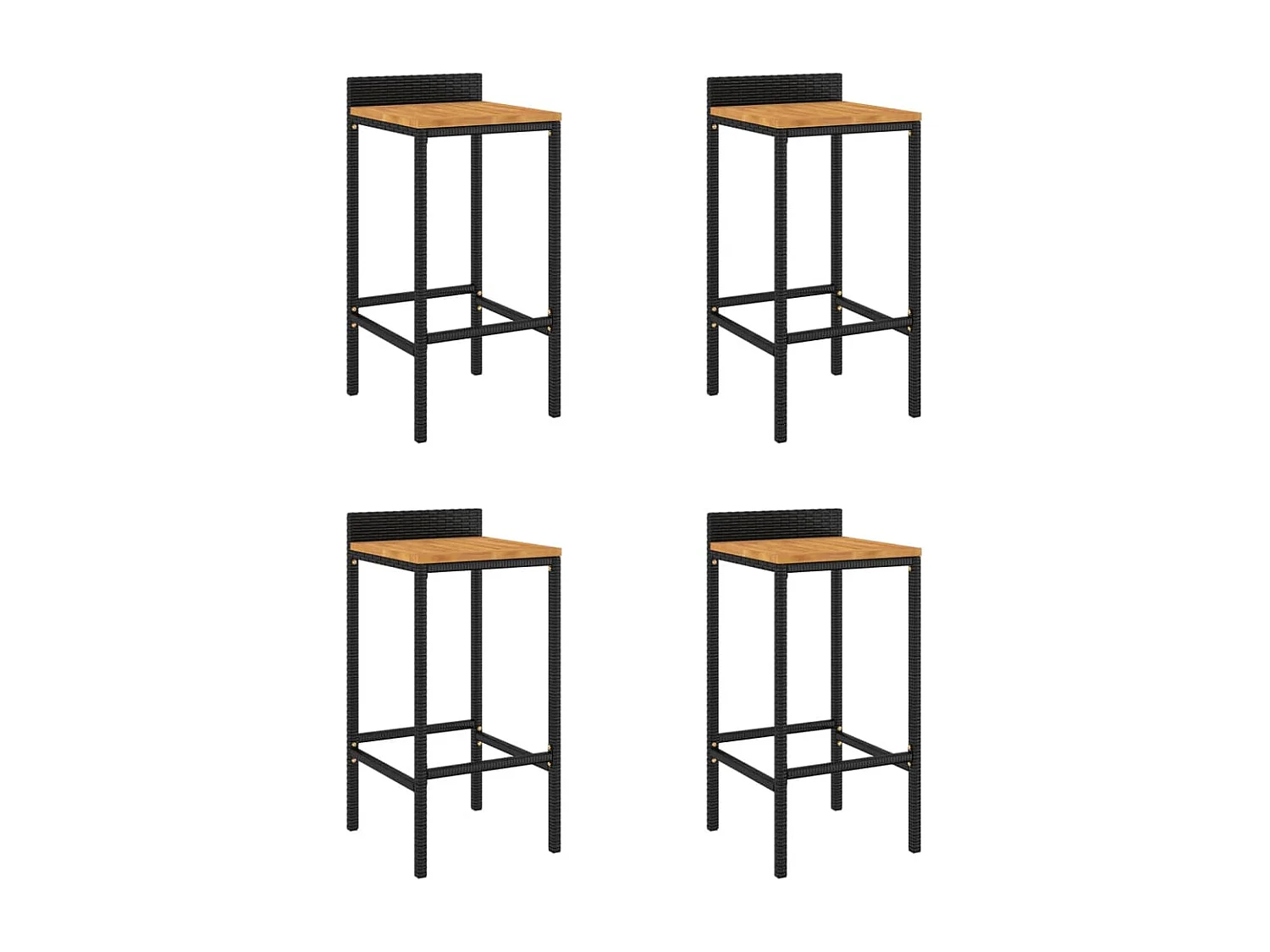 Barhocker 4 Stk. Schwarz Poly Rattan und Massivholz Akazie