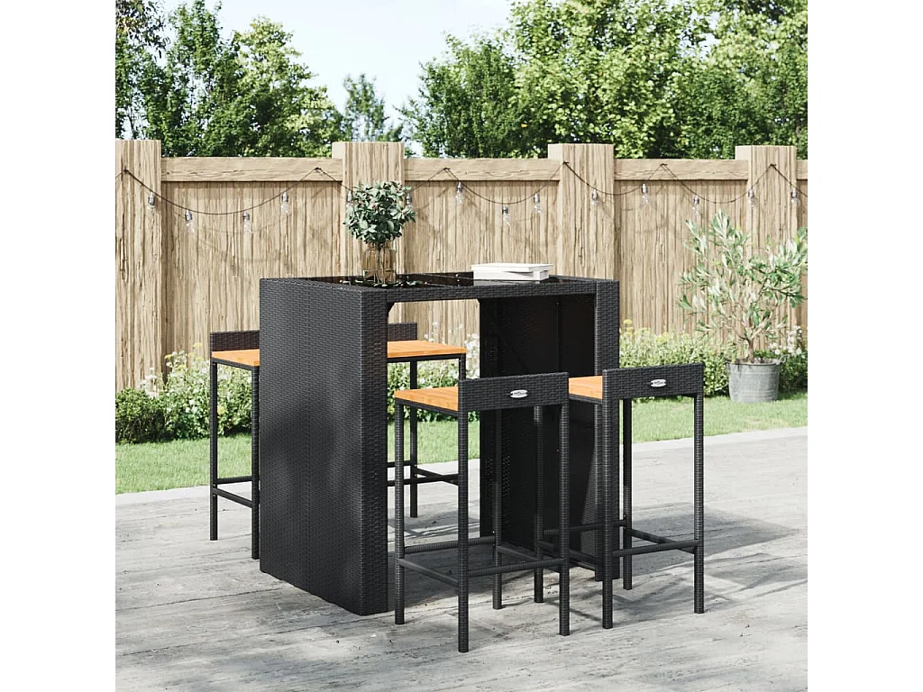 Barhocker 4 Stk. Schwarz Poly Rattan und Massivholz Akazie