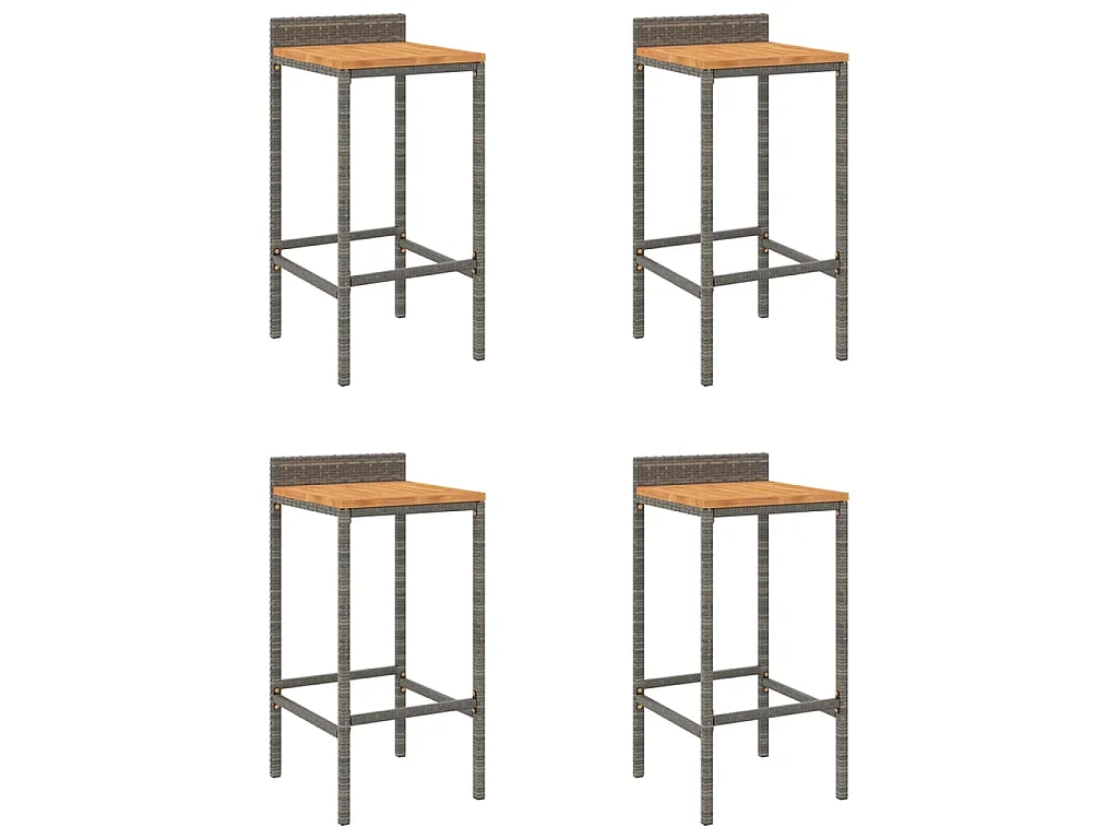 Barkrukken 4 st poly rattan en massief acaciahout grijs